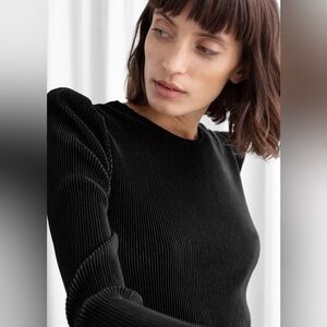 Elegant Black Long Sleeve Pliseé Pleated  Mini Dress